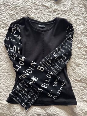 Desigual Black Long Sleeve Top with White Graphic Sleeves